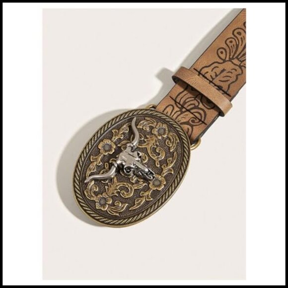 Vintage Pattern Western Belt Faux Leather Cowgirl Rodeo Buckle Accessory main image 4